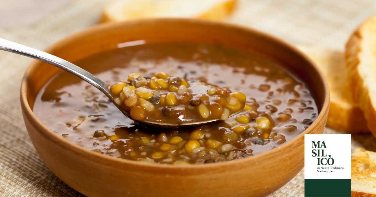 Zuppa di legumi e cereali alla birra scura con alloro e rosmarino